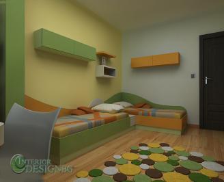 Детска стая в зелено и оранж