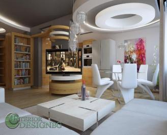 Дневна с дървесни повърхности